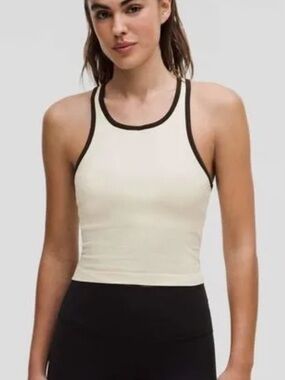 lululemon athletica Cream Cropped Tank with Black Trim
